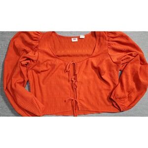 Levis Womens Orange Smocked Tie Front Puff Sleeve Blouse Top Large